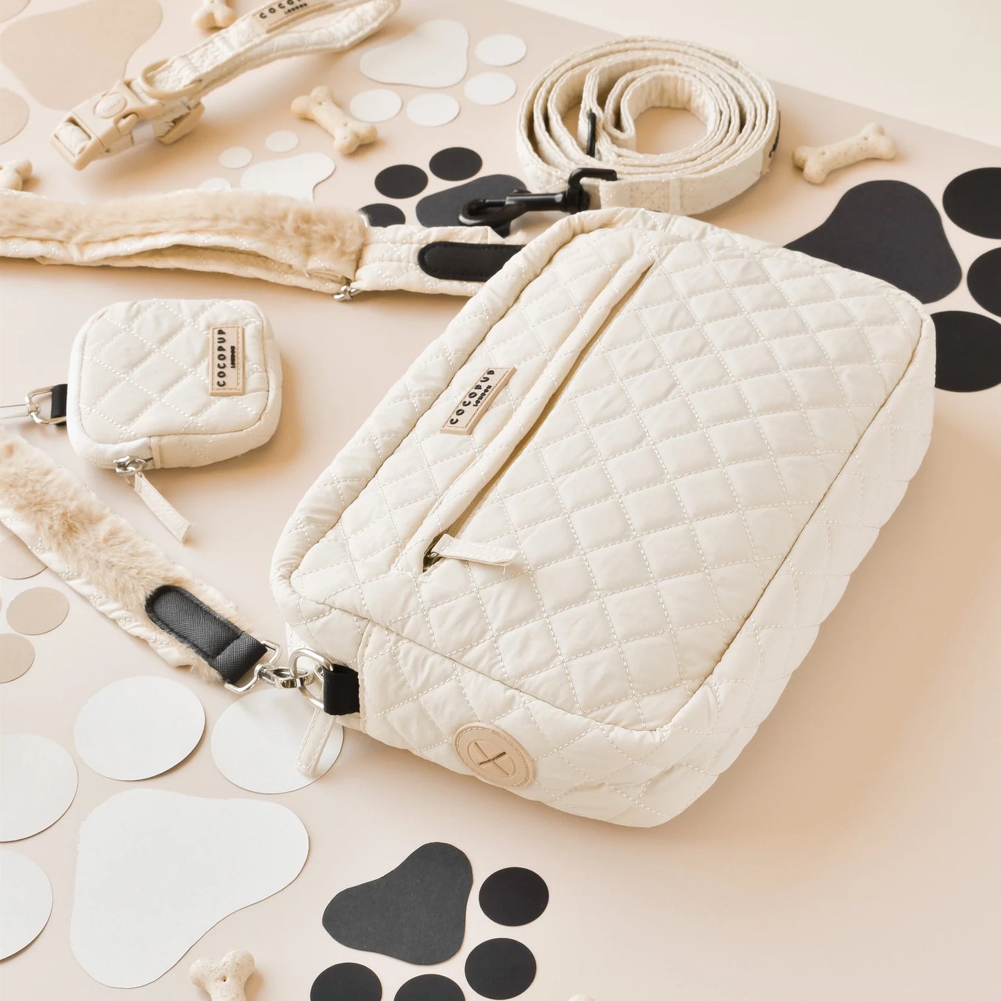 Large Dog Walking Bag Cream Quilted