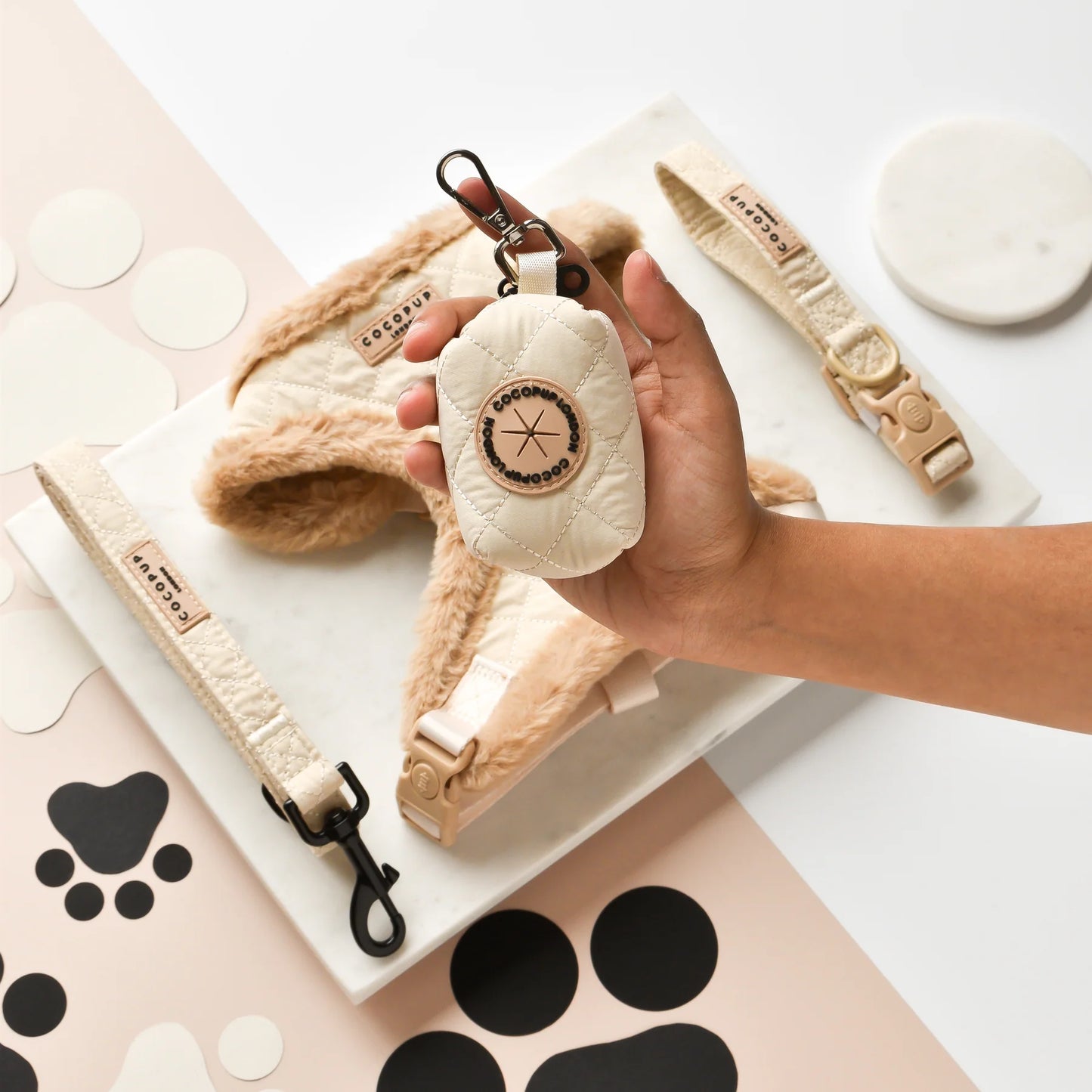 Cream Quilted Poop Bag Holder