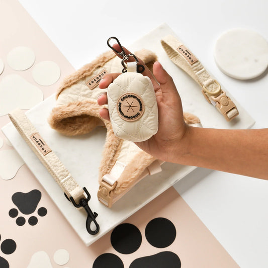 Cream Quilted Poop Bag Holder